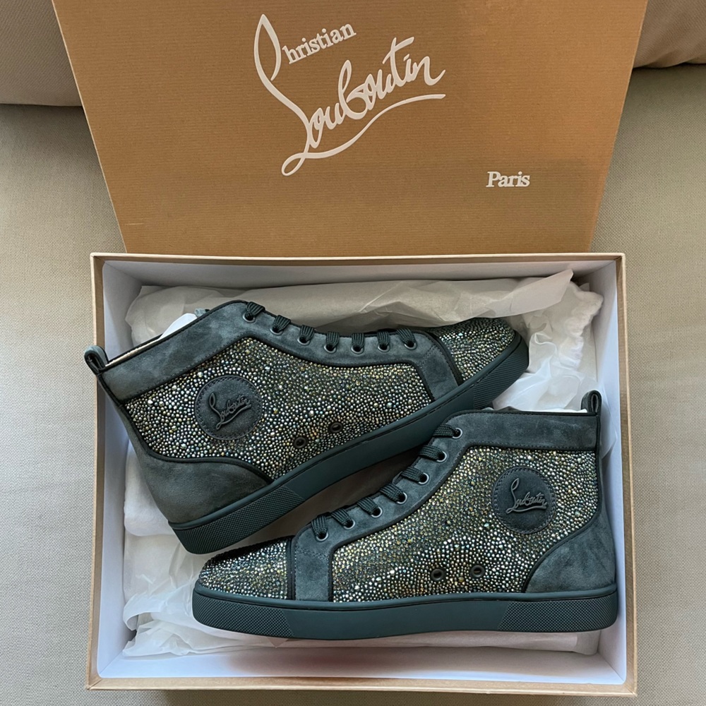 NWT💎Christian Louboutin High Top Louis Orlato Strass Flat Sneaker